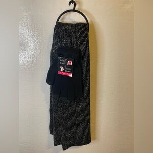 Black and Silver Shimmery Infinity Scarf and Touch Glove Set